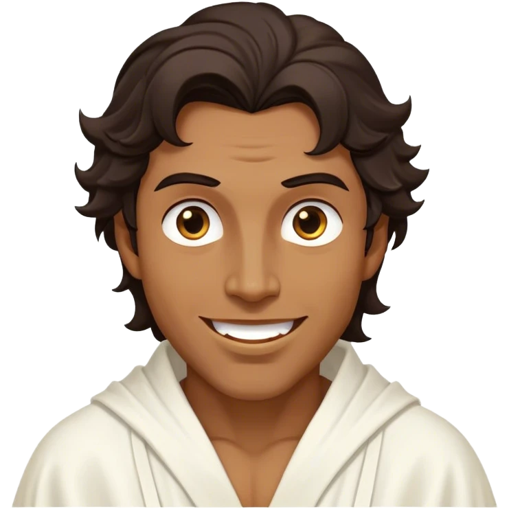Cinematic Realistic Hercules Portrait, head tilted dramatically with an exaggeratedly amused expression, featuring expressive eyes and a hint of a roguish smile. His bronze, marble-like skin and thick, wavy dark hair, rendered with classical artistry, complement his flowing white robe adorned with delicate golden accents, all brought to life with dynamic natural lighting that captures a rare, playful moment from an enduring legend. emoji