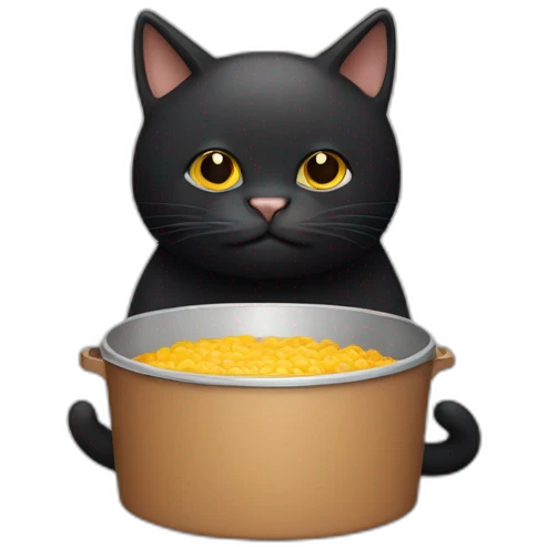 a big black cat with brown eyes holding a lid in his mouth emoji