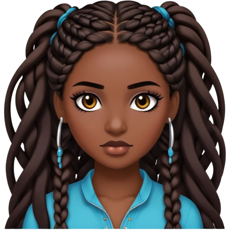 brunette, baddie, dark skin,pretty makeup, black eyeliner, long braids hair emoji