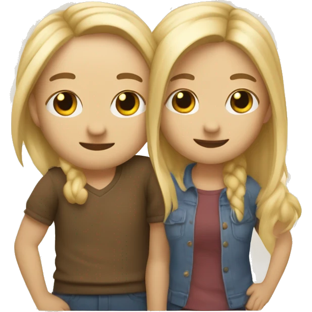 Create an emoji of two friends wich hug each other one is having blond hair and the other one Kupfer hair  emoji