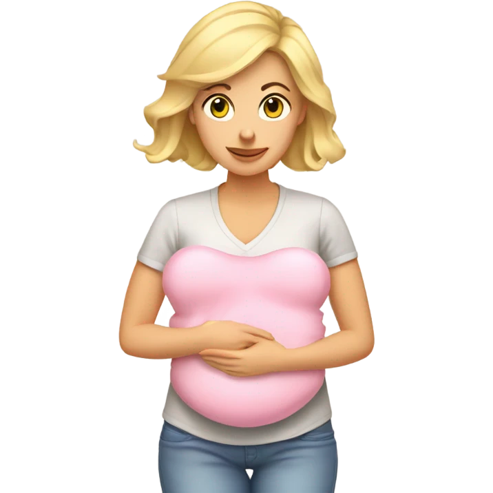 postpartum. blonde woman. light pink shirt. heating pad with cord emoji
