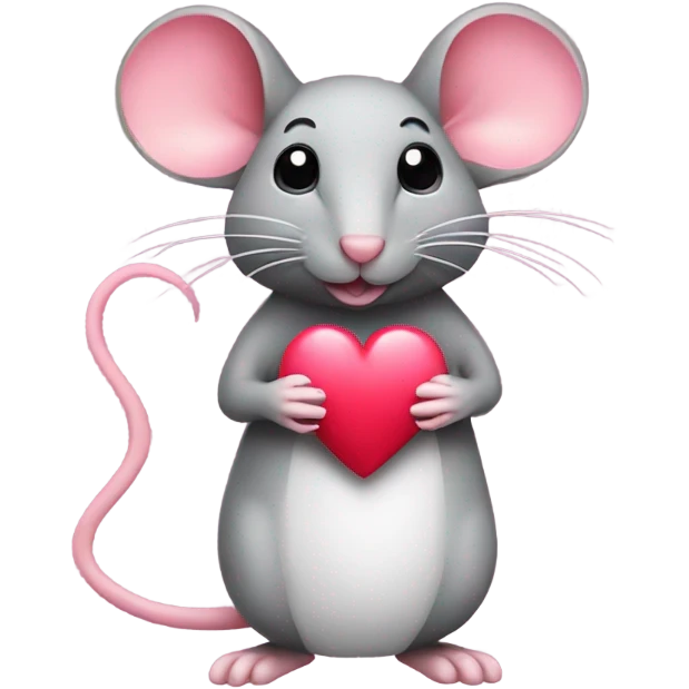 A mouse holding a red heart with a long pink tail  emoji
