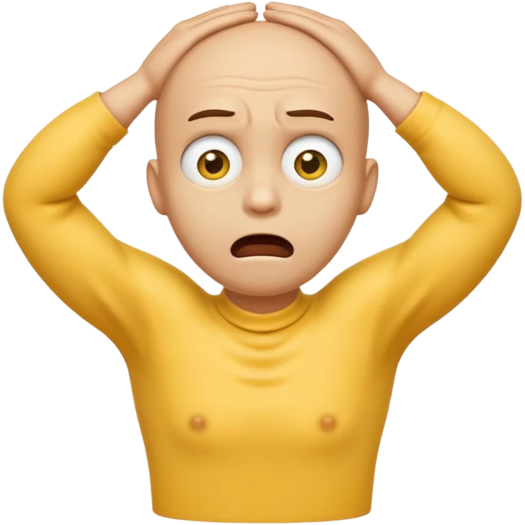 Yellow face emoji strangling itself with 2 arms crossed and hands saround neck and eyes looking up in fear emoji