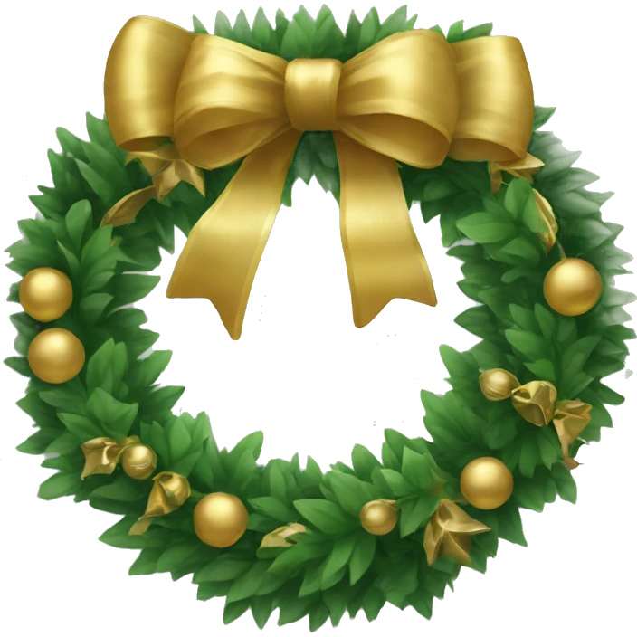 Green wreath with gold ornaments and bow   emoji