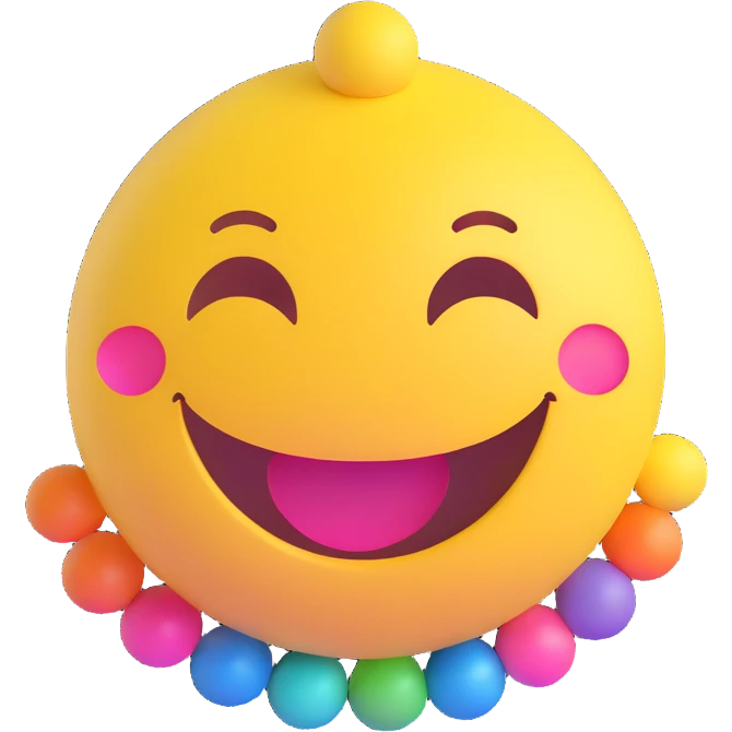 3D smiley emoji, girly, smiling, centered, with large colorful youthful elegant font text below: Anikó emoji
