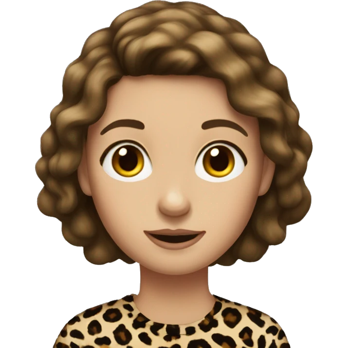 Teenage brown haired girl wearing a leopard print top emoji