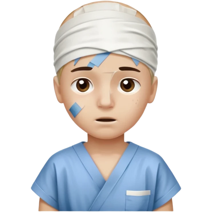 Injured Boy – Bandage on head, hospital gown. emoji