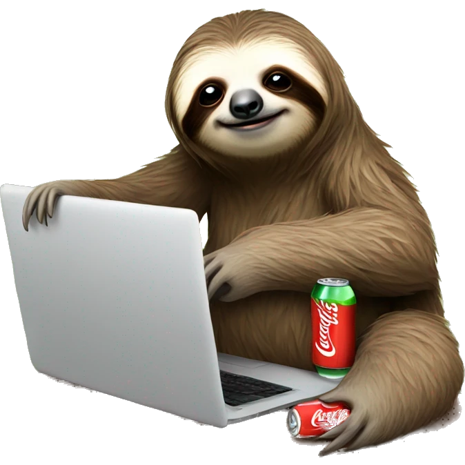 tired sloth with coca cola can and laptop emoji