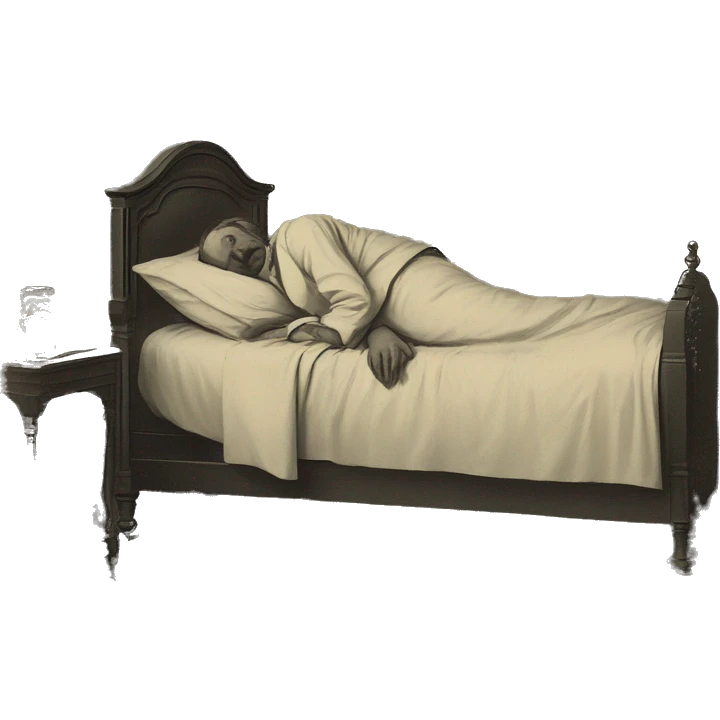 A sick man on a bed in 1870 emoji