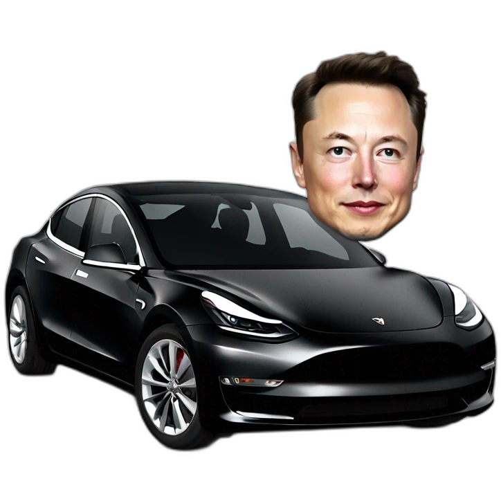 small photo-realistic Elon Musk sitting inside an all black Tesla Model 3, front view emoji