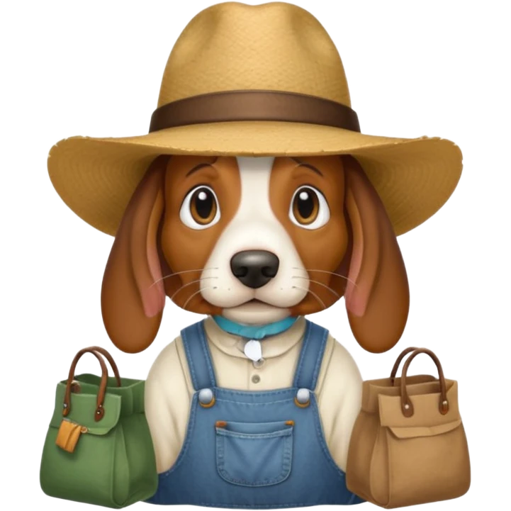 toothless hillbilly basset hound wearing a stetson and dungarees and has bagfs under the eys emoji