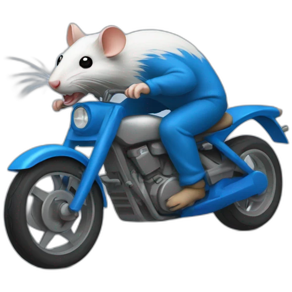 Rat qui fait une roue arrière en moto bleu emoji
