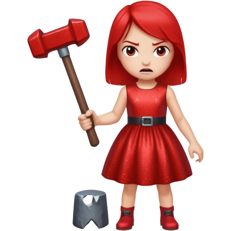 red glitter angry girl with a giant hammer emoji