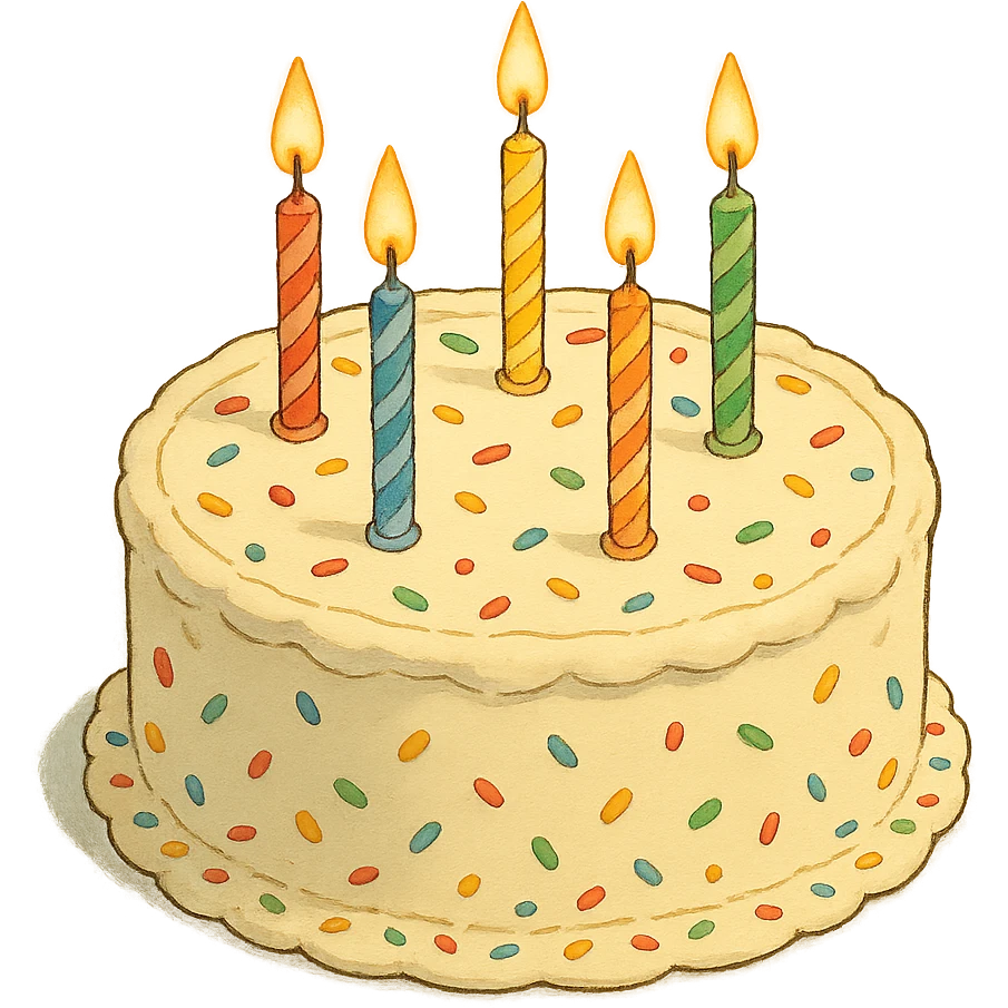 white birthday cake with sprinkles and candles emoji