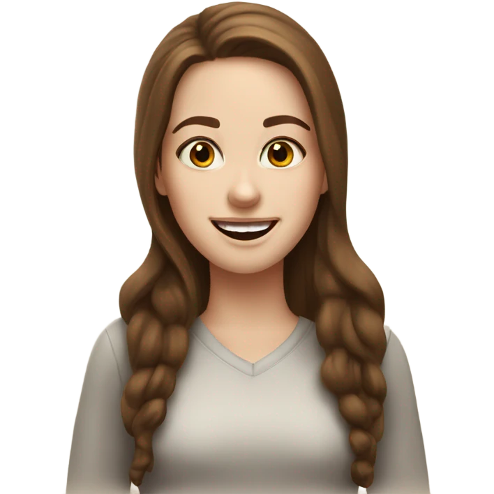 White girl with long brown hair and brown eyes she is very happy emoji