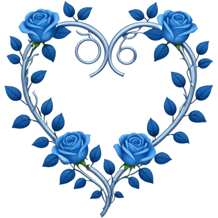 heart shape silver vine with blue roses border emoji