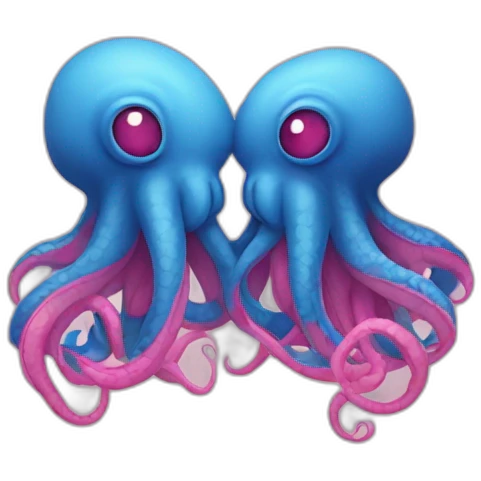 a blue kraken kissing an another pink kraken emoji