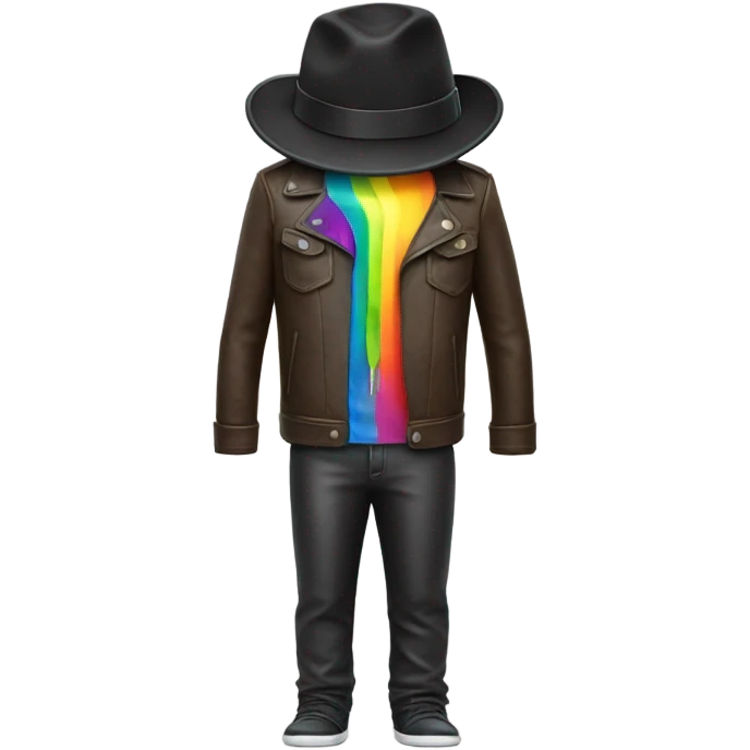 A fork wearing a leather jacket and fedora with rainbow pajama pants emoji