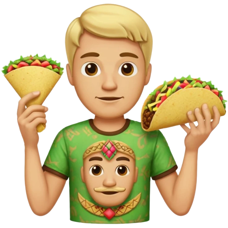 blonde man with tiki shirt holding taco emoji