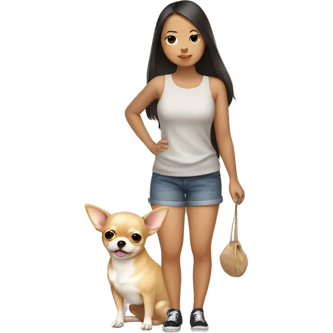 Asain girl hold Light tan very fat chihuahua  emoji
