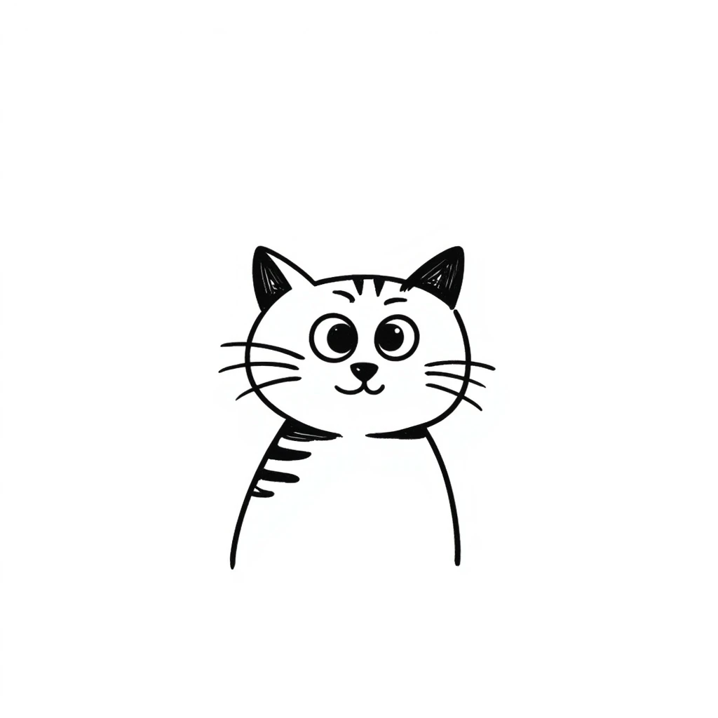 hand-drawn doodle of a cat, black ink on white, sketchy lines emoji