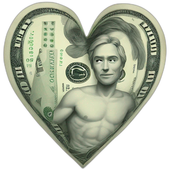 A heart made of money beats like a human heart emoji