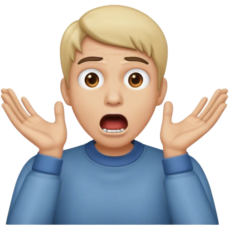 mouth open scared face with 2 hand place on face, with clothes emoji