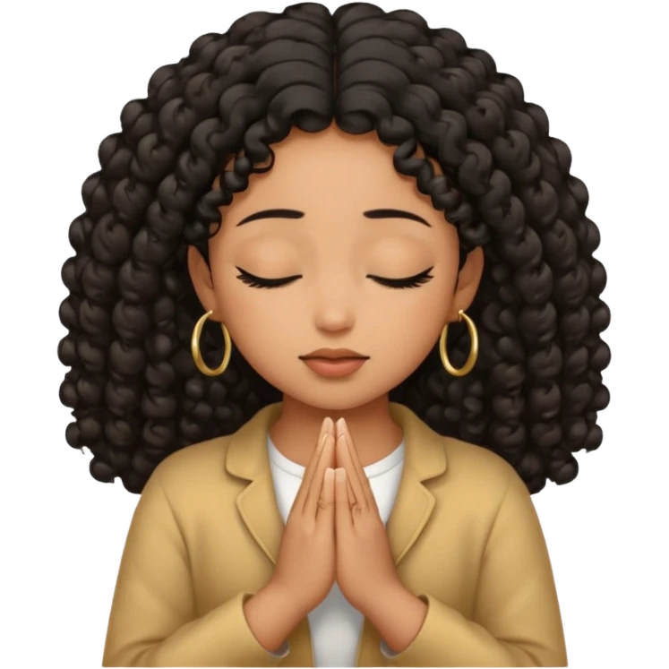 brown girl praying curls black hair and eyes closed gold hoop earrings emoji