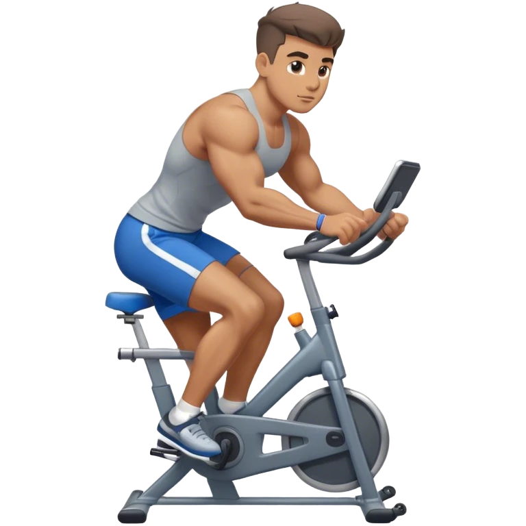 buff guy blue shorts grey stationary bike emoji