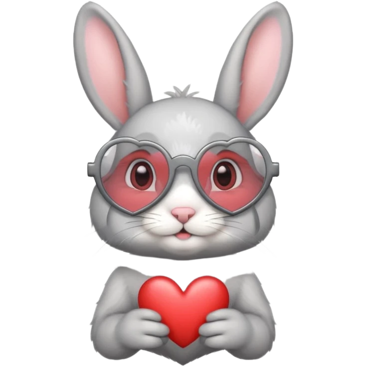 Gray bunny wearing heart-shaped glasses, half body emoji