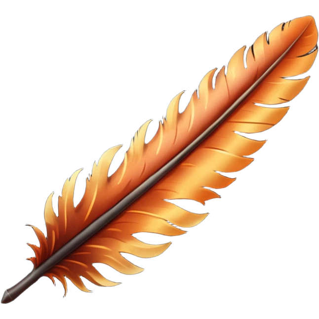 iOS emoji, dark fantasy feather, burned edges, ember glow, soft shadow, minimal emoji
