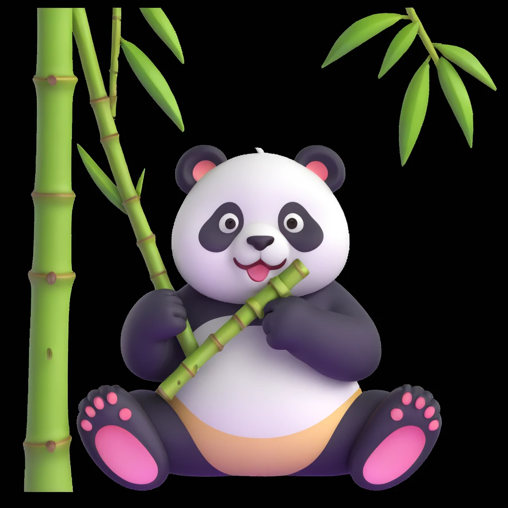 panda eating bamboo in forrest, close up pose emoji