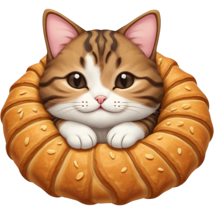 dark brown tabby and white cat in croissant position upside down with eyes closed emoji