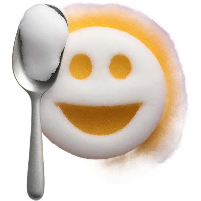 Smiley face covered in sugar behind a lighter with a spoon covered in sugar emoji