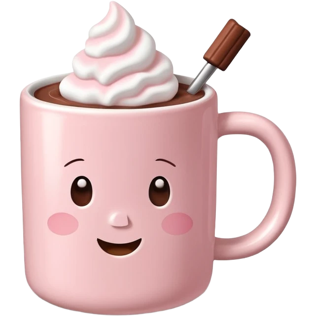 light pink mug with hot chocolate and marshmallows emoji