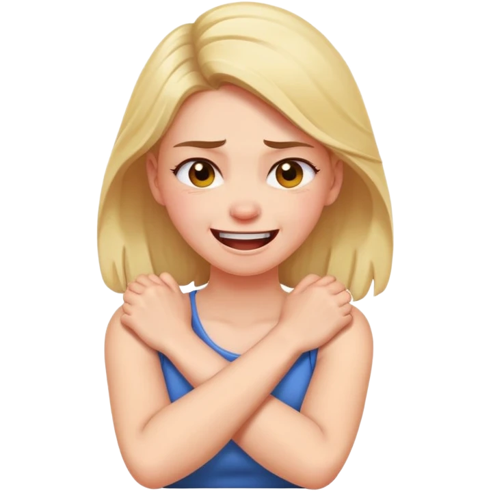 girl with arms crossed holding her neck looking angry while laughing emoji