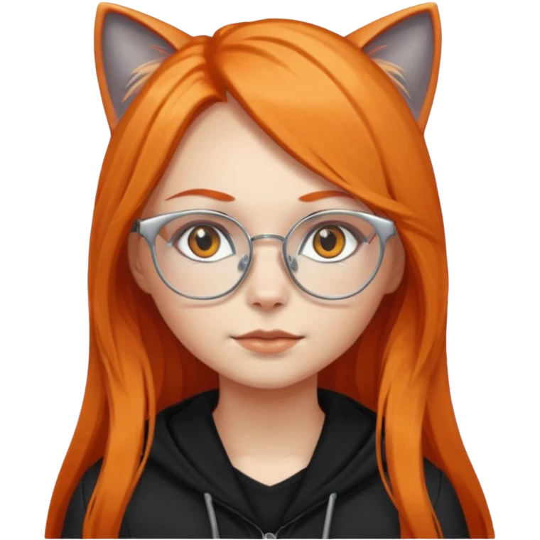 girl with very long orange hair, and silver cat-eyed glasses. Black clothes emoji