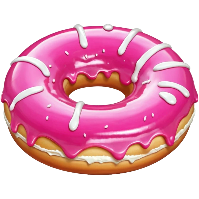 Pink donut with white icing running down and through it emoji