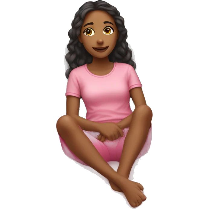 Girl relaxing on her bed, pink clothes, cute simple bed emoji
