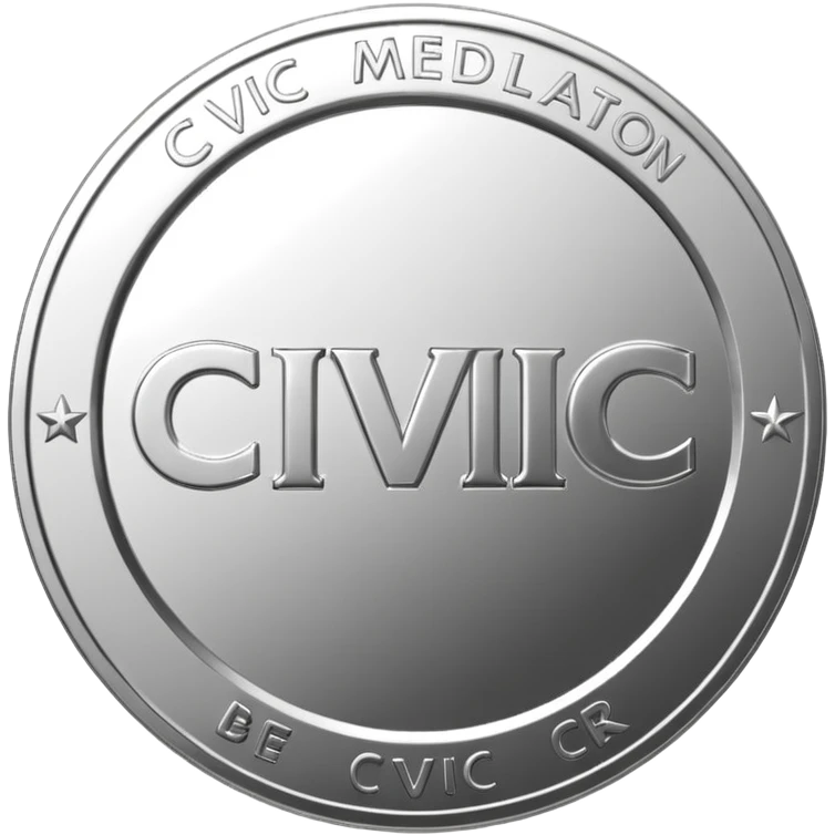 A silver coin type medallion with the words 'Civic Medallion' in large font on it. emoji