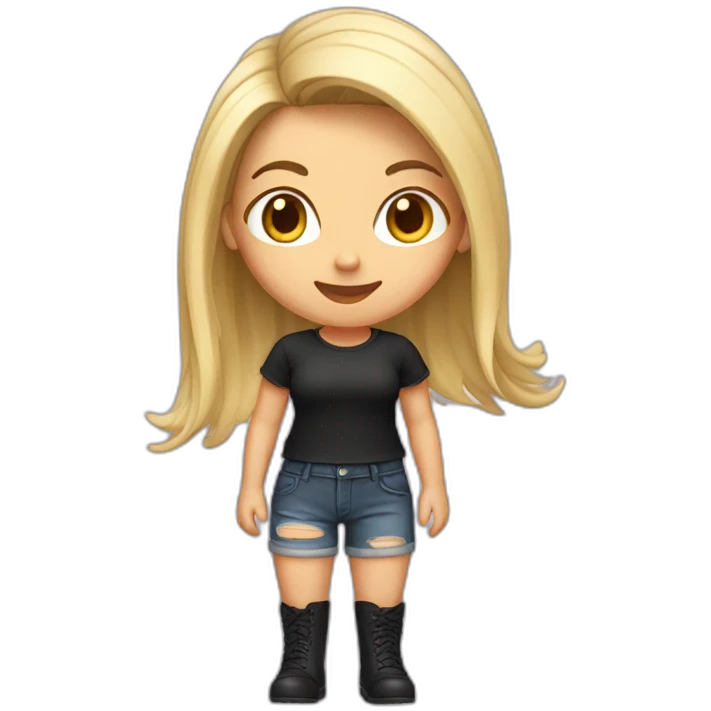 Girl with shorts and boots with black shirt hair emoji