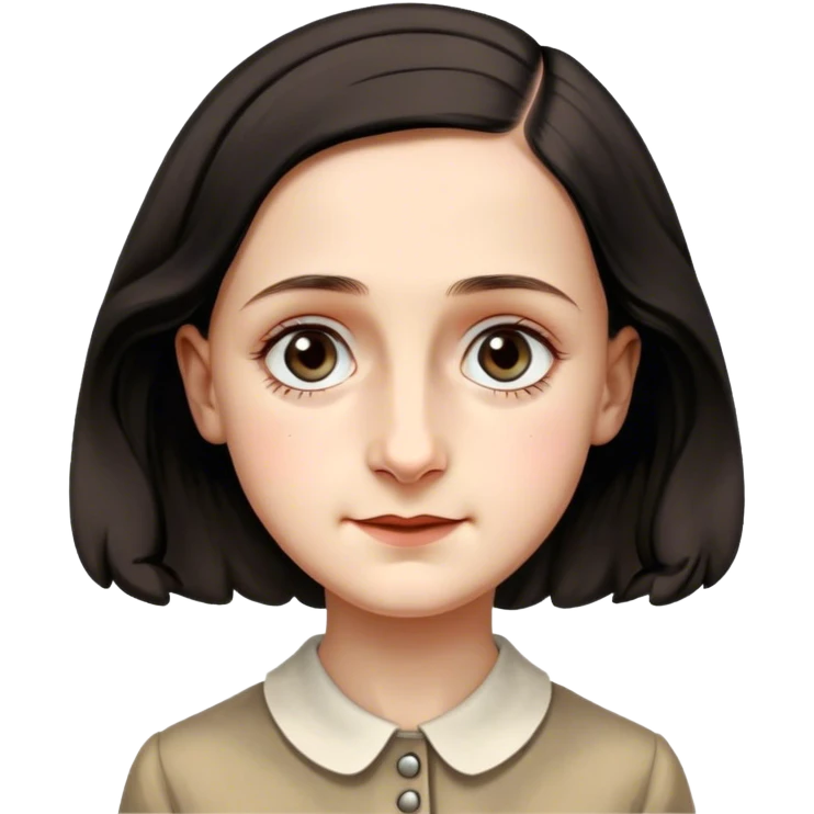 Anne Frank – Cinematic Realistic Portrait of Anne Frank, depicted with a reflective, gentle expression in period clothing, her eyes conveying hope and resilience, rendered with soft, natural lighting and delicate textures that capture the poignancy of her legacy. emoji