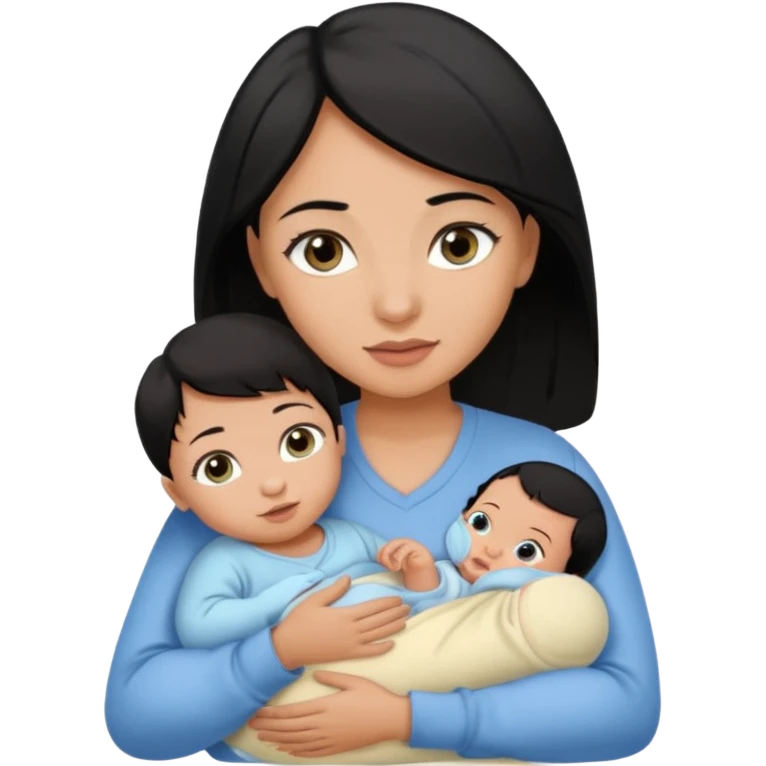 mom holding newborn baby girl with brown eyes tan skin and black hair and for the newborn baby, blue eyes newborn girl baby tan skin black hair emoji
