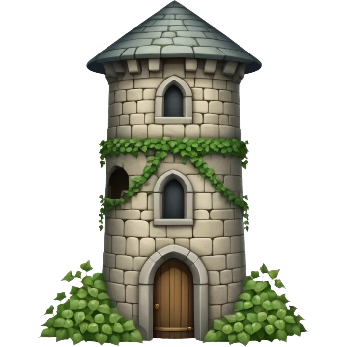 A medieval tall round tower covered in ivy vines. emoji