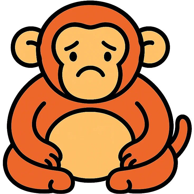 sad fat monkey, color outline icon style emoji