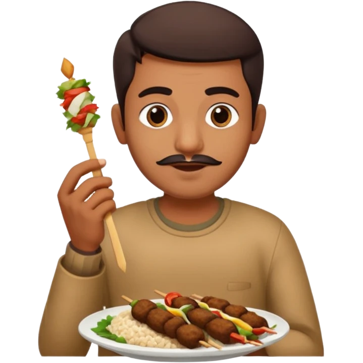 Indian man eating kebab in his right hand and rice in his left hand emoji