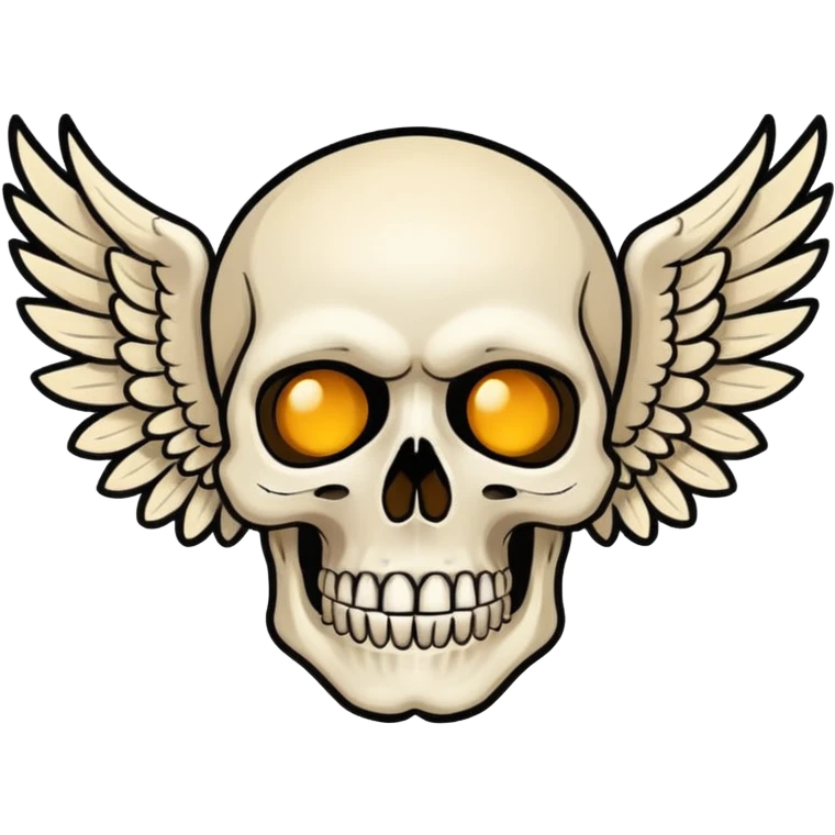 Create an emoji depicting a skull with wings, This image should be rendered in a bold, graphic novel style, capturing the raw intensity and artistry synonymous with Avenged Sevenfold.  emoji