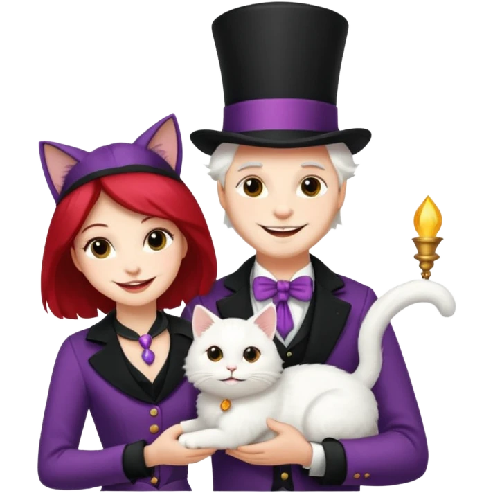 magician couple and their pet cat emoji