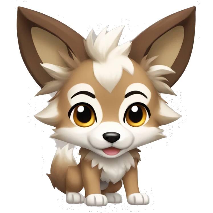 Brown Beige White Cartoon Chibi Wolf Eevee Lycanroc Full Body emoji