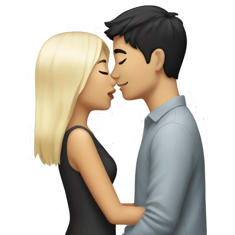 Asian girlfriend black hair kissing white male blonde hair emoji